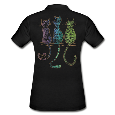 Katzen Poloshirt - Mandala Katzen Motiv mit Regenbogenfarben Geschenk