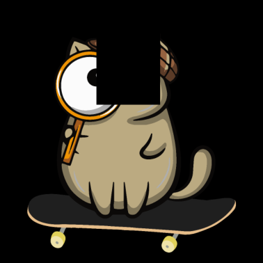Motiv Detektiv Katze auf einem Skateboard mit Lupe