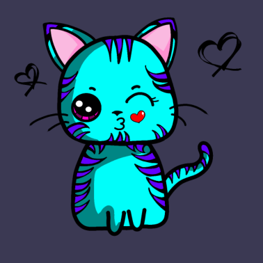 Motiv Kawaii Katze mit Kussmund in Cyan | Kawaii-Tiere