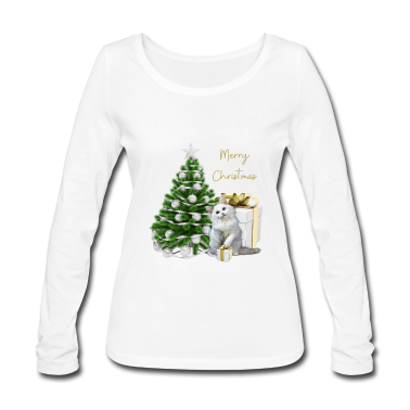 Katzen Langarmshirt - Merry Christmas Frohe Weihnachten Katze Geschenk