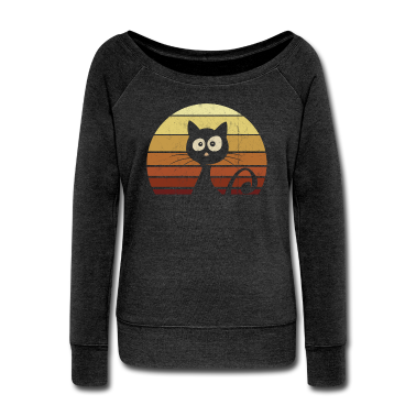Katzen Langarmshirt - Funky Retro Sunset Katze Vintage Katzen Silhouette