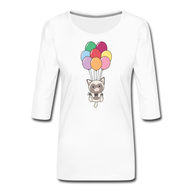 Katzen Langarmshirt - Katze fliegt mit bunten Luftballons nach oben