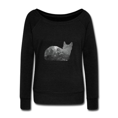 Katzen Langarmshirt - Katzensilhouette Weltallmotiv Katzen T-Shirt Stern