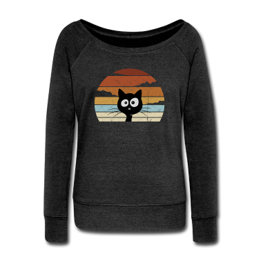 Katzen Langarmshirt - Funky Retro Style Sunset Lustige Schwarze Katze