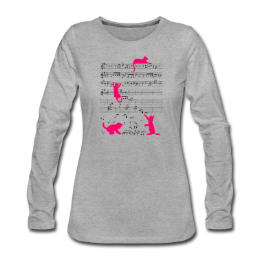 Katzen Langarmshirt - Niedliche Katze Musiknote Musiker Pink
