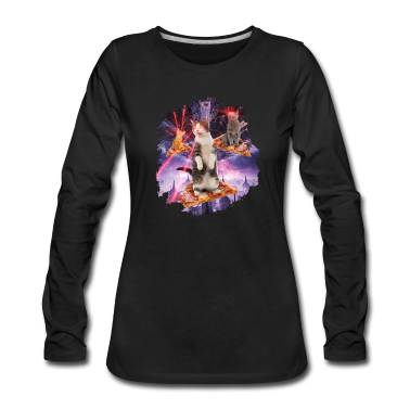 Katzen Langarmshirt - Laser Katzen Pizza Kitties Katze Weltall
