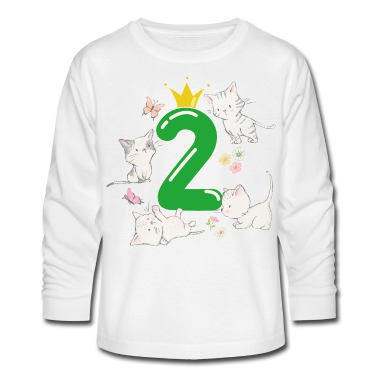 Katzen Langarmshirt - Geburtstag 2 Jahre Junge Mädchen Zahl Katze Krone