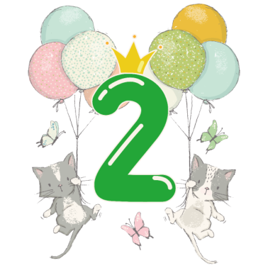 Motiv Geburtstag 2 Jahre Junge Mädchen Katze Krone Zahl