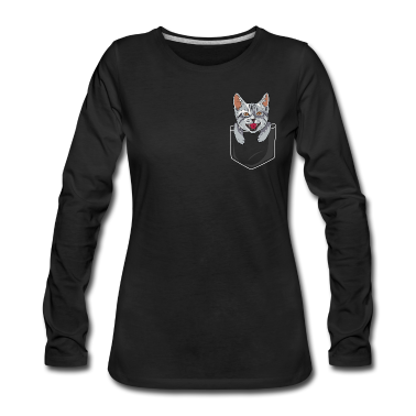 Katzen Langarmshirt - Katze in der Tasche Kätzchen Kater Brusttasche