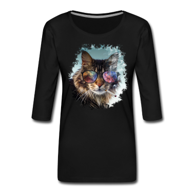 Katzen Langarmshirt - Katze Katzen mit Zigarette und Brille
