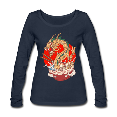 Katzen Langarmshirt - Japanische Ramen-Drachen-Wellen-Nudeln