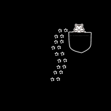 Motiv Katze sitzt in Brusttasche mit Pfoten Abdrücken