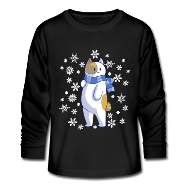 Katzen Langarmshirt - Winter Katze Schnee Kalt Geschenk Schal Cool
