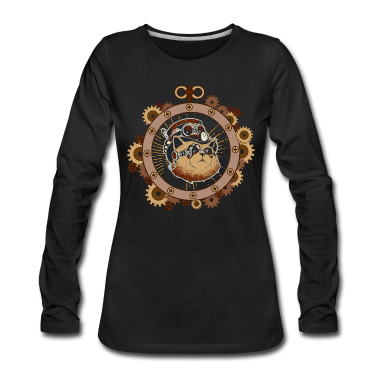 Katzen Langarmshirt - Steampunk Katze Science Fiction Mechanik