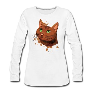 Katzen Langarmshirt - Wasserfarben Katze braune Katze Aquarell