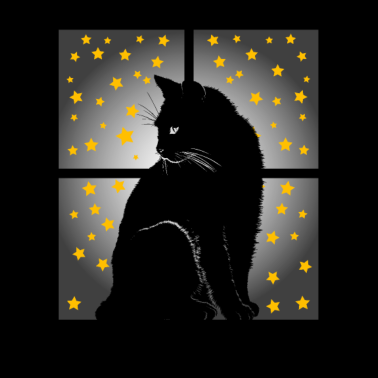 Motiv Katze Vor Fenster Nacht Sterne Für Damen Herren