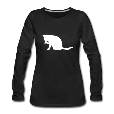 Katzen Langarmshirt - Katze leckt Pfote