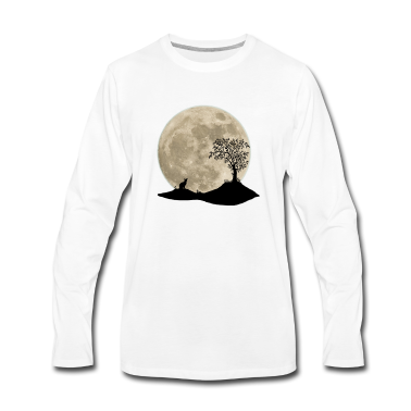 Katzen Langarmshirt - Katze sitzt vor Vollmond Landschaft