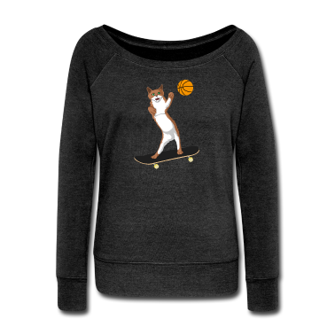 Katzen Langarmshirt - Katze Basketball Skateboard Katze fängt Ball
