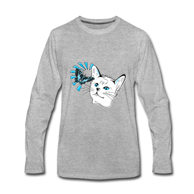 Katzen Langarmshirt - Katze sieht Schmetterlingsfliege - Katze mit Schmetterling