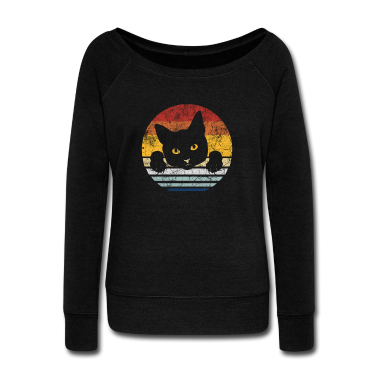 Katzen Langarmshirt - Schwarze Katze Geschenk Katzenliebhaber Retro Cat