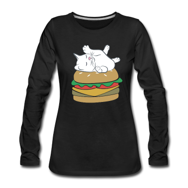 Katzen Langarmshirt - Katze Miau Burger Fastfood Geschenk Geschenkidee