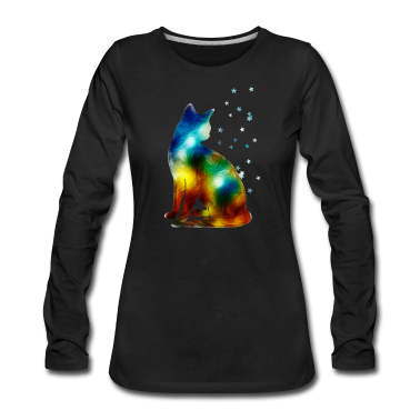 Katzen Langarmshirt - Space Katze, Universum Galaxy Sterne, Kätzchen