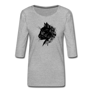 Katzen Langarmshirt - floraler Kopf einer Katze