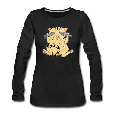 Katzen Langarmshirt - Katze Miete mit Fischaugen Geschenk lustig