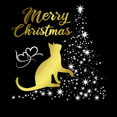 Motiv Merry Christmas Katze gold Weihnachtsbaum Sterne