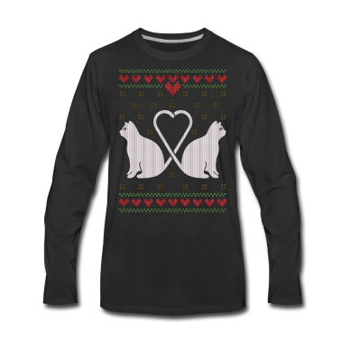 Katzen Langarmshirt - Ugly Christmas Sweater Katzen Herz Weihnachten