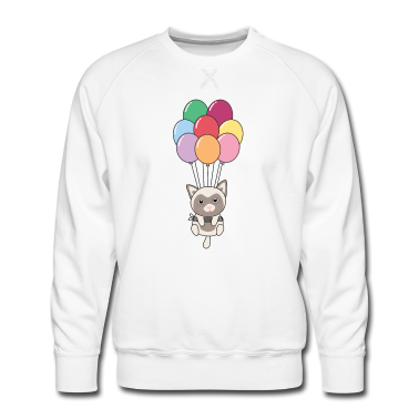 Katzen Pullover - Katze fliegt mit bunten Luftballons nach oben