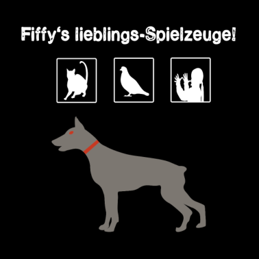 Motiv Hund jagt, katze, freches Kind, taube