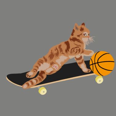Motiv Katze Skateboard Basketball Skatende Katze & Ball