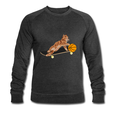 Katzen Pullover - Katze Skateboard Basketball Skatende Katze & Ball