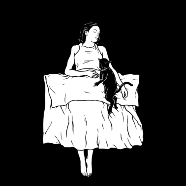 Motiv Frau und Katze im Bett Katzenmutti Cat Lady