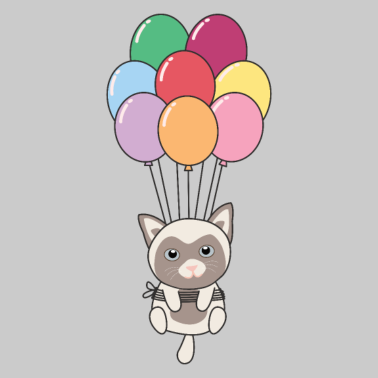 Motiv Katze fliegt mit bunten Luftballons nach oben