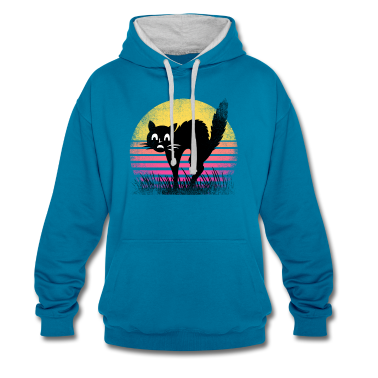 Katzen Hoodie - Lustiger erschrockener Retro-Katzen-Sonnenuntergang