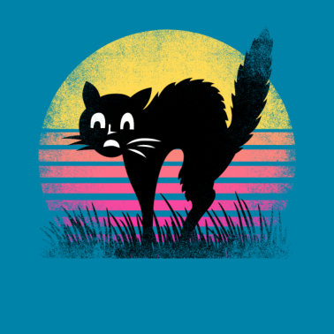 Motiv Lustiger erschrockener Retro-Katzen-Sonnenuntergang