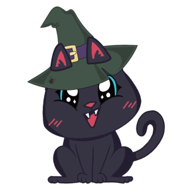 Motiv Halloween Katze mit Hexenhut und Vampirzähnchen