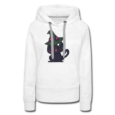 Katzen Hoodie - Halloween Katze mit Hexenhut und Vampirzähnchen
