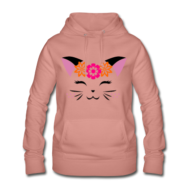 Katzen Hoodie - Süßes Katzen Gesicht mit Blumen