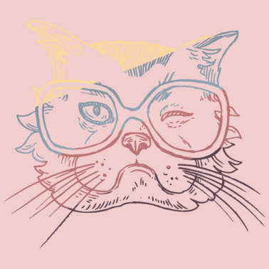 Motiv zwinkernde Katze bzw Katzenkopf mit Brille Retro
