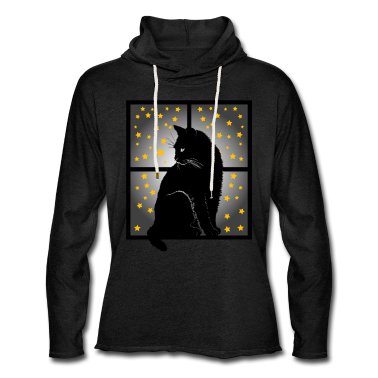 Katzen Hoodie - Katze Vor Fenster Nacht Sterne Für Damen Herren