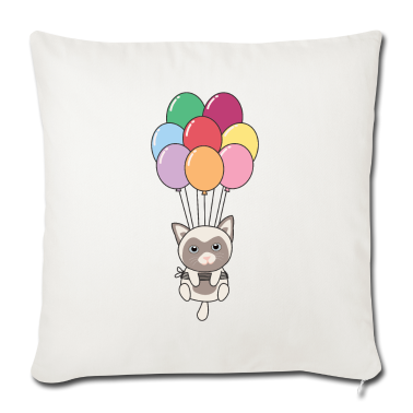 Katzen Kissenbezug - Katze fliegt mit bunten Luftballons nach oben