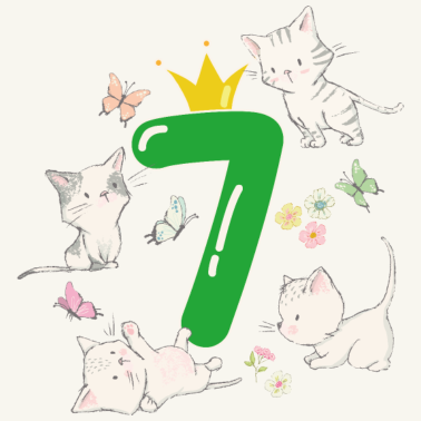 Motiv Geburtstag 7 Jahre Junge Mädchen Katze Krone Zahl