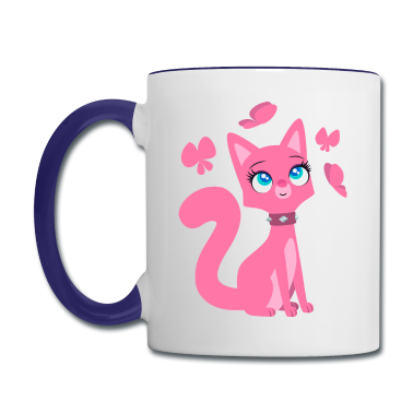 Katzen Tasse - Rosa Katze und Schmetterlinge - Cheerful Madness!!