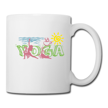 Katzen Tasse - Yoga am Strand Sonnenschein Kaffee t-shirt design