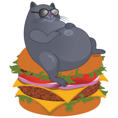 Motiv Dicke Katze mit Sonnenbrille auf Burger