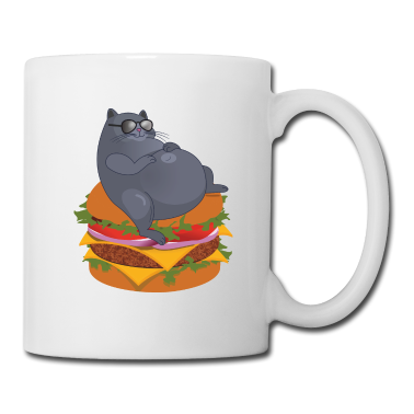 Katzen Tasse - Dicke Katze mit Sonnenbrille auf Burger